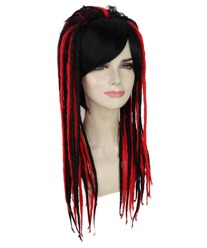 HPO Adult Women’s Long Straight Black and Red Rasta Dreadlocks Wig | Ideal for Halloween | Breathable Capless Cap