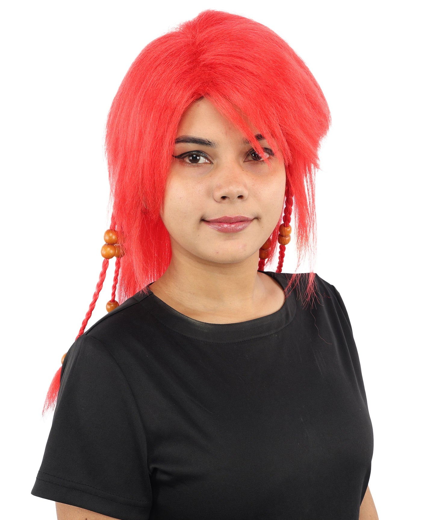 HPO Adult Women's Long Tribal Braided Wig | Multiple Color Options | Dark Shaggy Bob with Beaded Strands, Synthetic Fiber & Breathable Cap | Halloween, Sci-Fi Roleplay, Fantasy Costume
