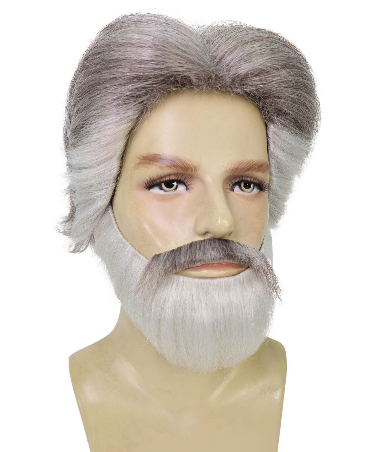 HPO Adult Men’s Franco Culture Modern Grey Halloween Wig, Mustache & Beard Set | Synthetic Flame‑Retardant Fiber | Breathable Capless Cap for Stage & Party