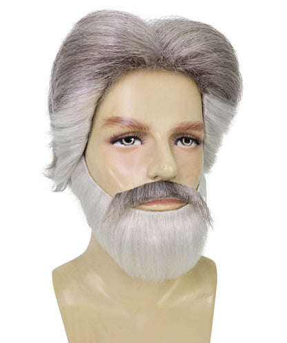 HPO Adult Men’s Franco Culture Modern Grey Halloween Wig, Mustache & Beard Set | Synthetic Flame‑Retardant Fiber | Breathable Capless Cap for Stage & Party