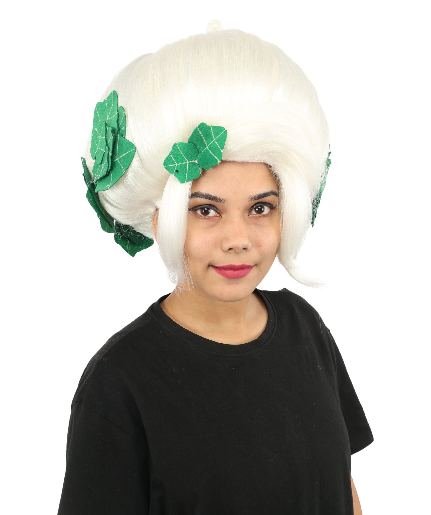 HPO Adult Women's Sculpted Pumpkin Show Wig | Multiple Color Options | Create of synthetic fiber, massive spherical updo with green leaf accents, breathable base | Halloween, theater, drag, performance, party, costume events