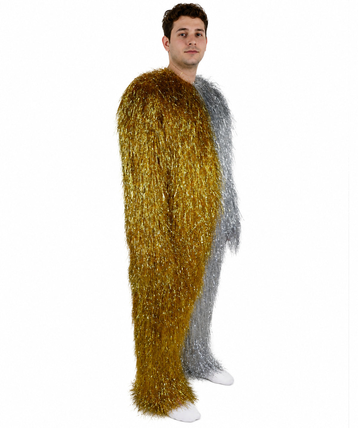 HPO Unisex Tinsel Hairy Two-Part Costume, Bundle & Mask Set | Full-Body Suit & Matching Mask | Long Hair Funny Costume for Halloween, Performers, Cosplay & Mascots