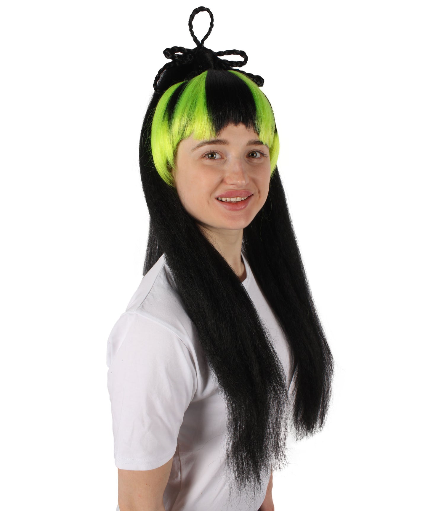 Egirl Long Black and Green Wig