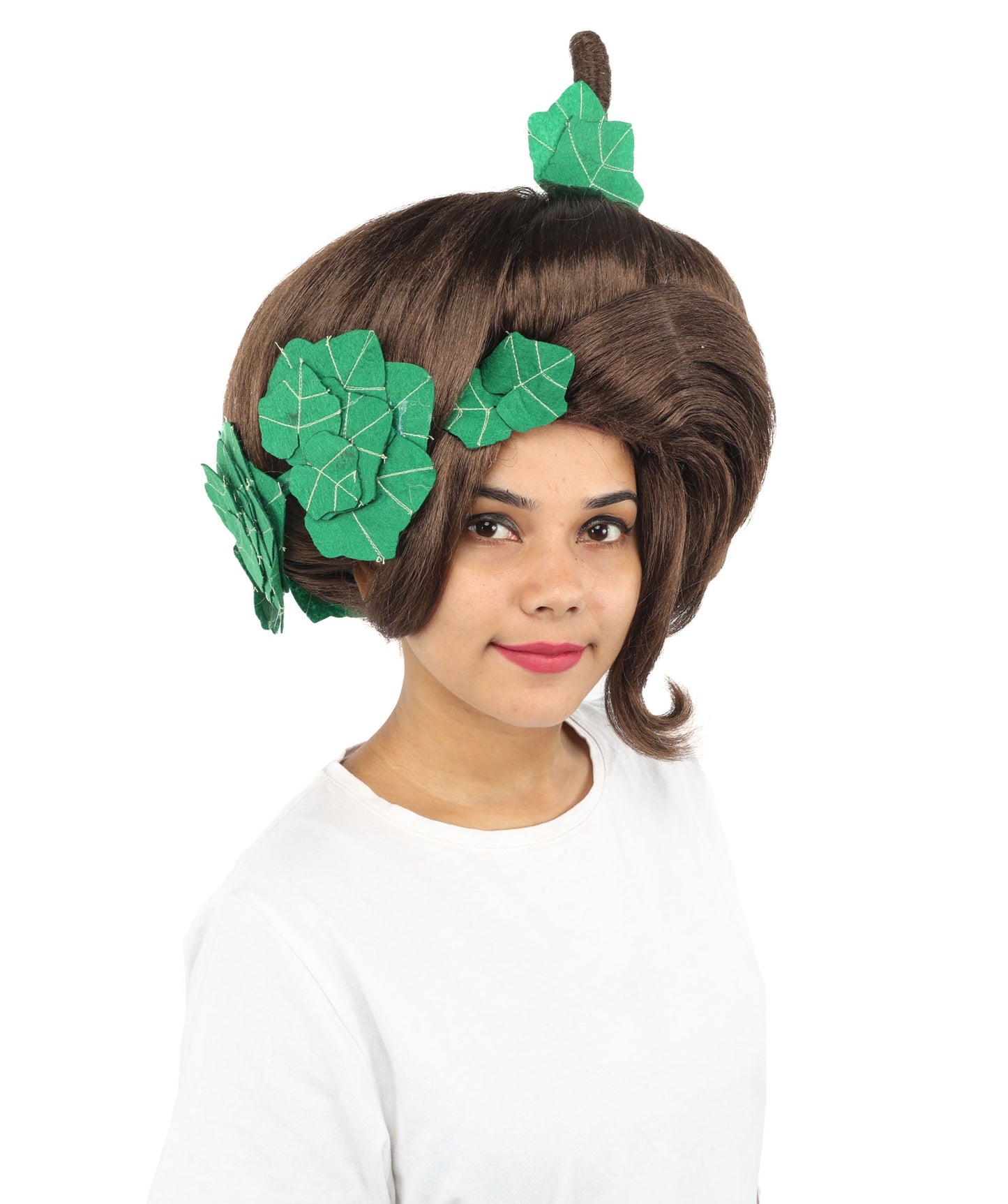 HPO Adult Women's Sculpted Pumpkin Show Wig | Multiple Color Options | Create of synthetic fiber, massive spherical updo with green leaf accents, breathable base | Halloween, theater, drag, performance, party, costume events