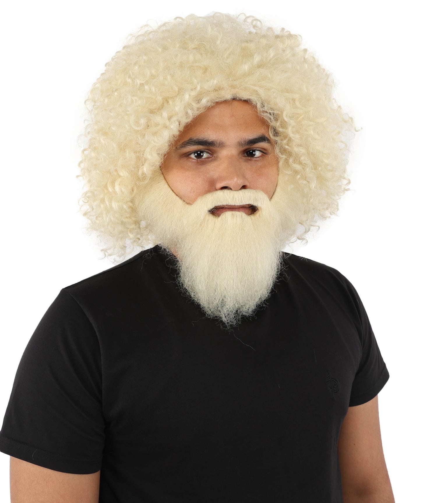HPO Men's Wild Caveman Orange Wig Beard & Mustache Set | Massive Frizzy Orange Afro and Full Beard Set with Messy Texture | Prehistoric Costume, Viking Cosplay, Halloween, and Funny Party Props