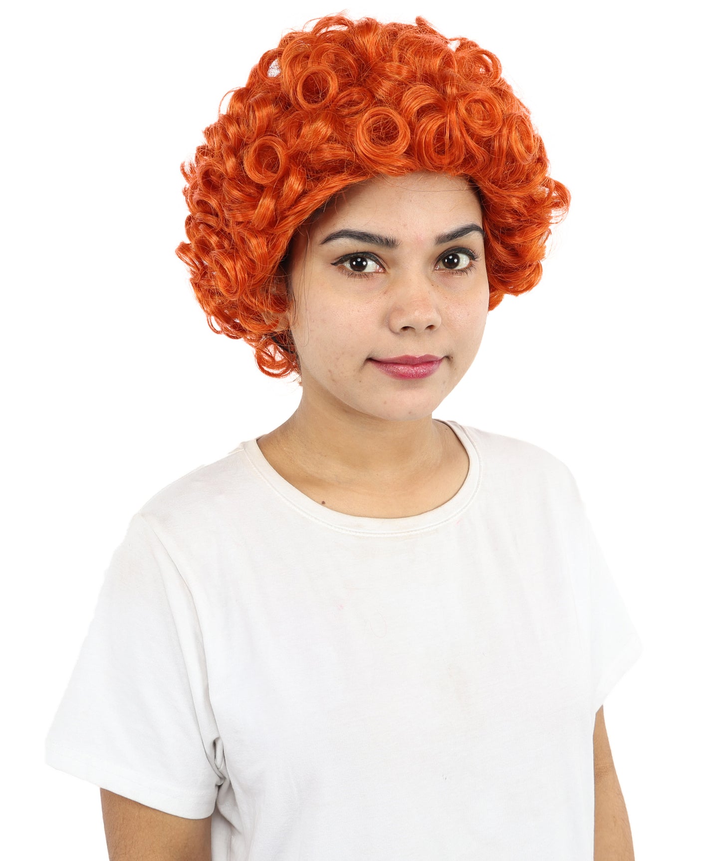 HPO Women's Copper Red Afro Wig – 11 Inch Tight Curls with Capless Cap | Synthetic Curly Hairpiece for Halloween, Disco, Clown, Cosplay & Pride Events