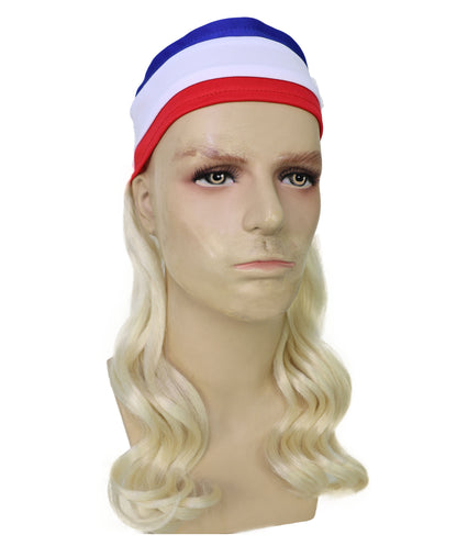 USA Flag Mullet Headband Wig for Men | Red White Blue Hair with Built-In Stretch Band | Funny Costume Accessory for Parties, BBQs, Tailgates