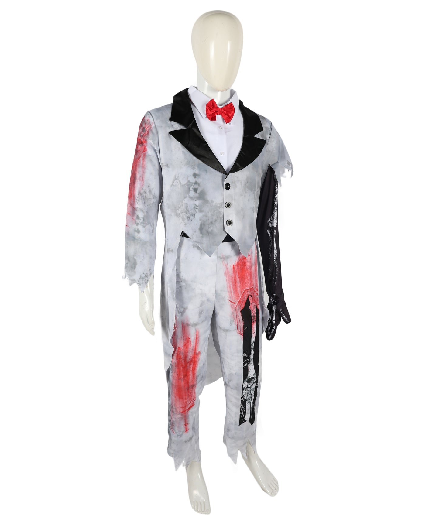 HPO Adult Men’s Corpse Groom Costume Set | Tattered Suit with Bone Detailing & Distressed Accessories | Adjustable Fit | For Halloween, Horror Parties & Themed Events