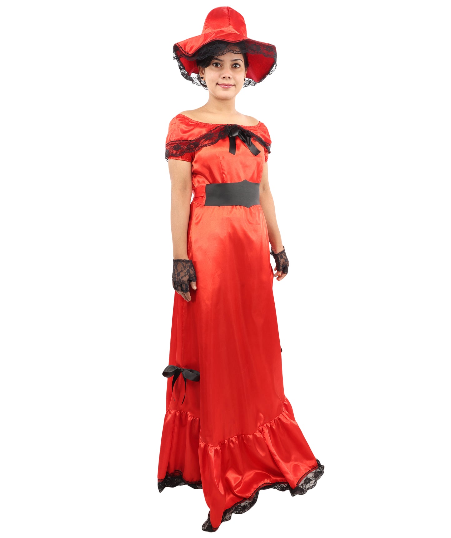 HPO Women’s Red Southern Belle Costume – Floor Length Ruffled Gown Dress | Vintage Theme Party, Halloween & Cosplay Outfit