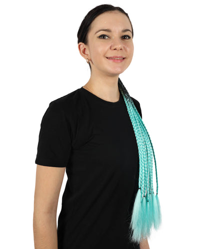 HPO Women’s Ombre Black to Cyan Braiding Hair Extensions – Crochet Synthetic Twist Hair with Elastic Loop | Soft Pre-Stretched Braids for DIY Hairstyles, Parties, and Daily Use