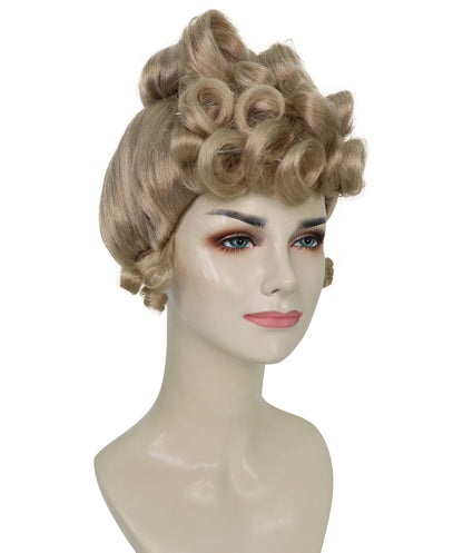 HPO Women’s Vintage Edwardian Updo Dark Blonde Wig | Classic Early 20th Century Hairstyle | Synthetic Fibers with Adjustable Cap for Cosplay & Stage
