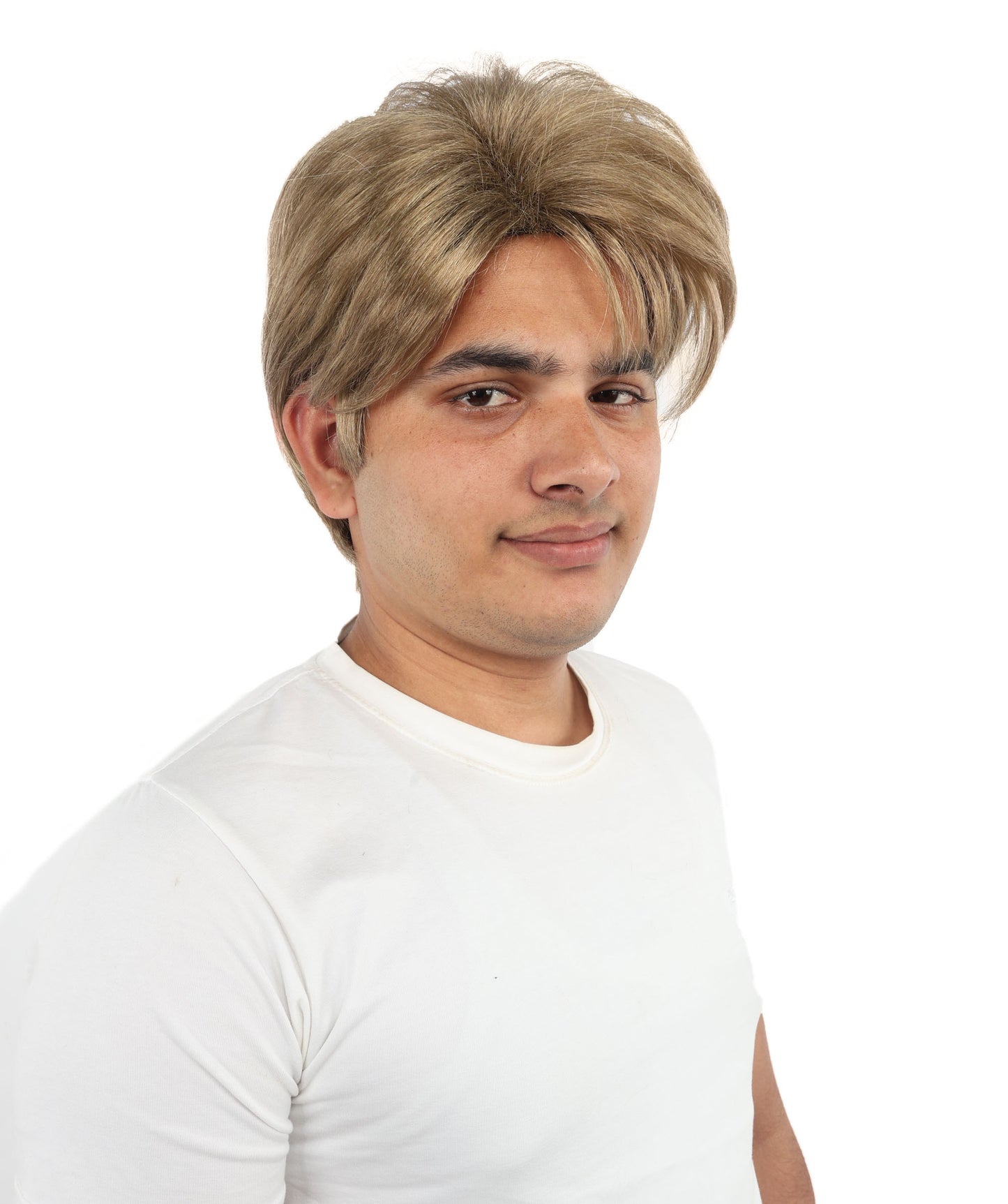 HPO Men's Short Brown Pompadour Wig | Synthetic Hair with Natural Texture | Ideal for Cosplay, Halloween & Roleplay