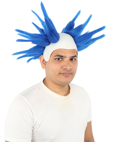 HPO Adult Men's Spiky Bald Illusion Wig | Multiple Color Options  |  Two-tone vibrant hue, create of synthetic fiber, stiff spiked volume, integrated forehead piece | Party, Halloween, theater, drag, performance, costume events