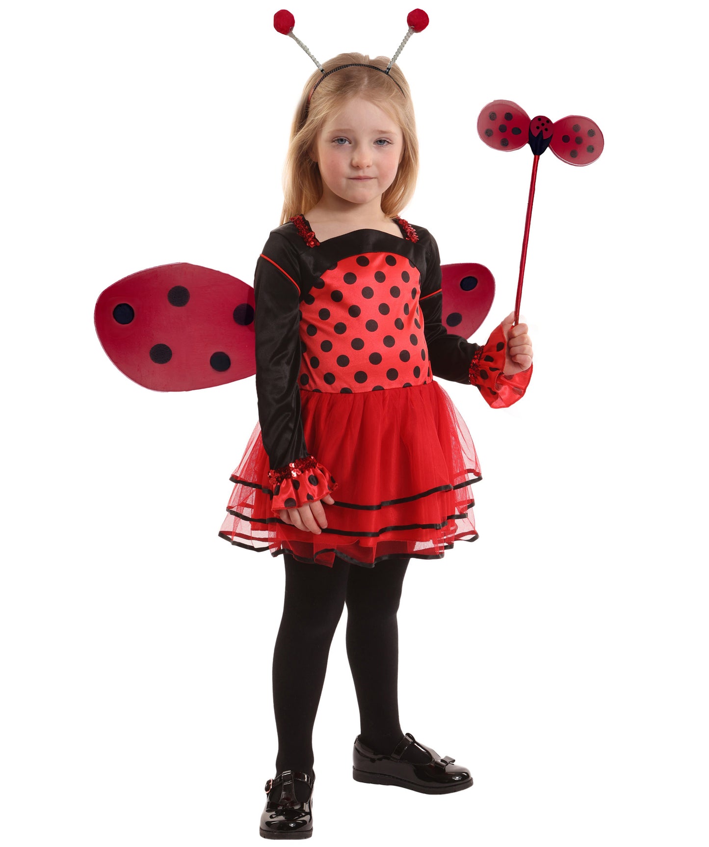 HPO Girl's Black and Red Cute Polka Dot Little Ladybug Costume | Suitable for Halloween | Flame-retardant Synthetic Fabric