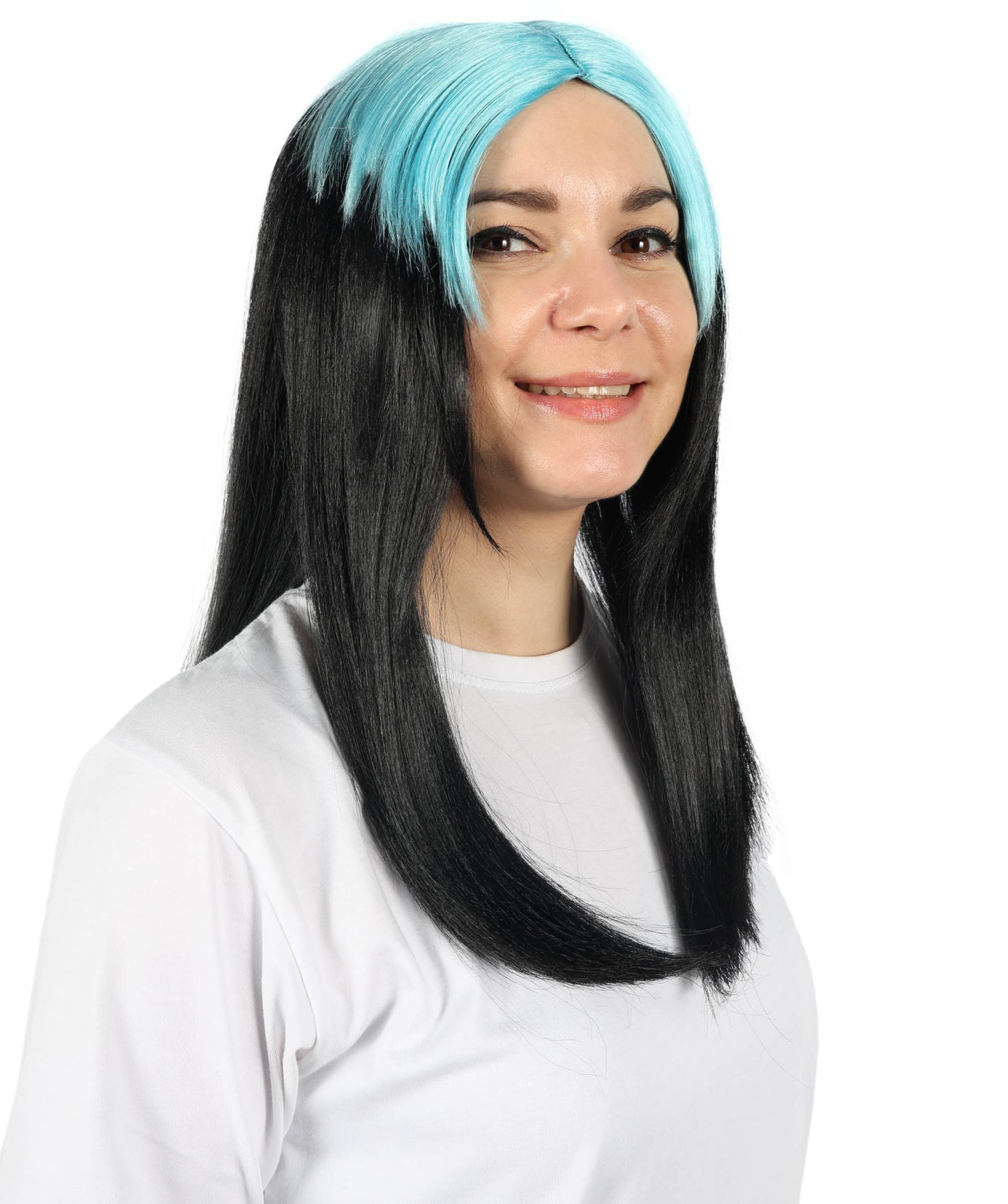 Billie Pop 80's Mullet | Black Wig with Neon Green Roots and Choppy Bangs | Premium Halloween Wig