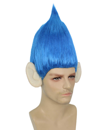 HPO Men's Pointy Diamond Guy Troll Wig with Blue Ears,Multiple Color,Flame-Retardant Synthetic Fiber