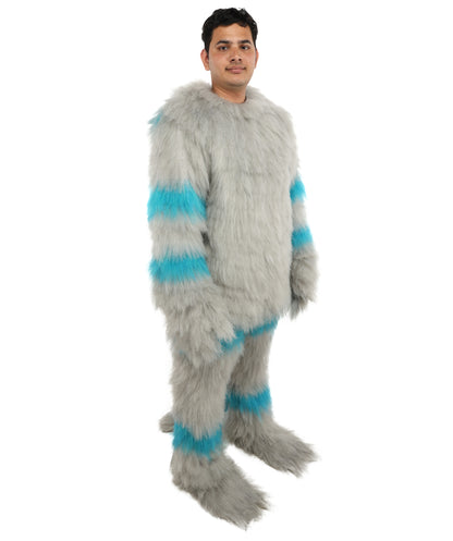 HPO Unisex Cat Mascot Aqua Blue & Ash Grey Animal Costume Bundle & Mask Set with Cap & Cloth – Striped Cartoon Character Body Suit | Outfit for Cosplay & Parties