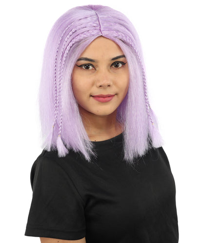 HPO Celebrity-Style 11 Inch Green Rooted Blonde Front Braided Straight Wig | Shoulder-Length Fun, Bold, and Stylish Hairpiece  | Ideal for Halloween, Cosplay, and Themed Parties