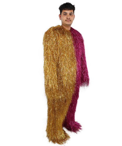 HPO Unisex Tinsel Hairy Two-Part Costume, Bundle & Mask Set | Full-Body Suit & Matching Mask | Long Hair Funny Costume for Halloween, Performers, Cosplay & Mascots