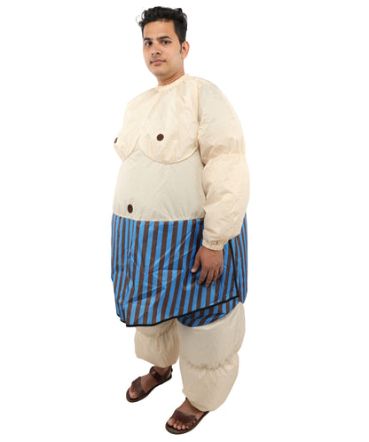 HPO Men's Inflatable Wrestler Costume | Funny Sumo-Style Blow-Up Suit with Built-In Fan | Ideal for Halloween & Cosplay Parties