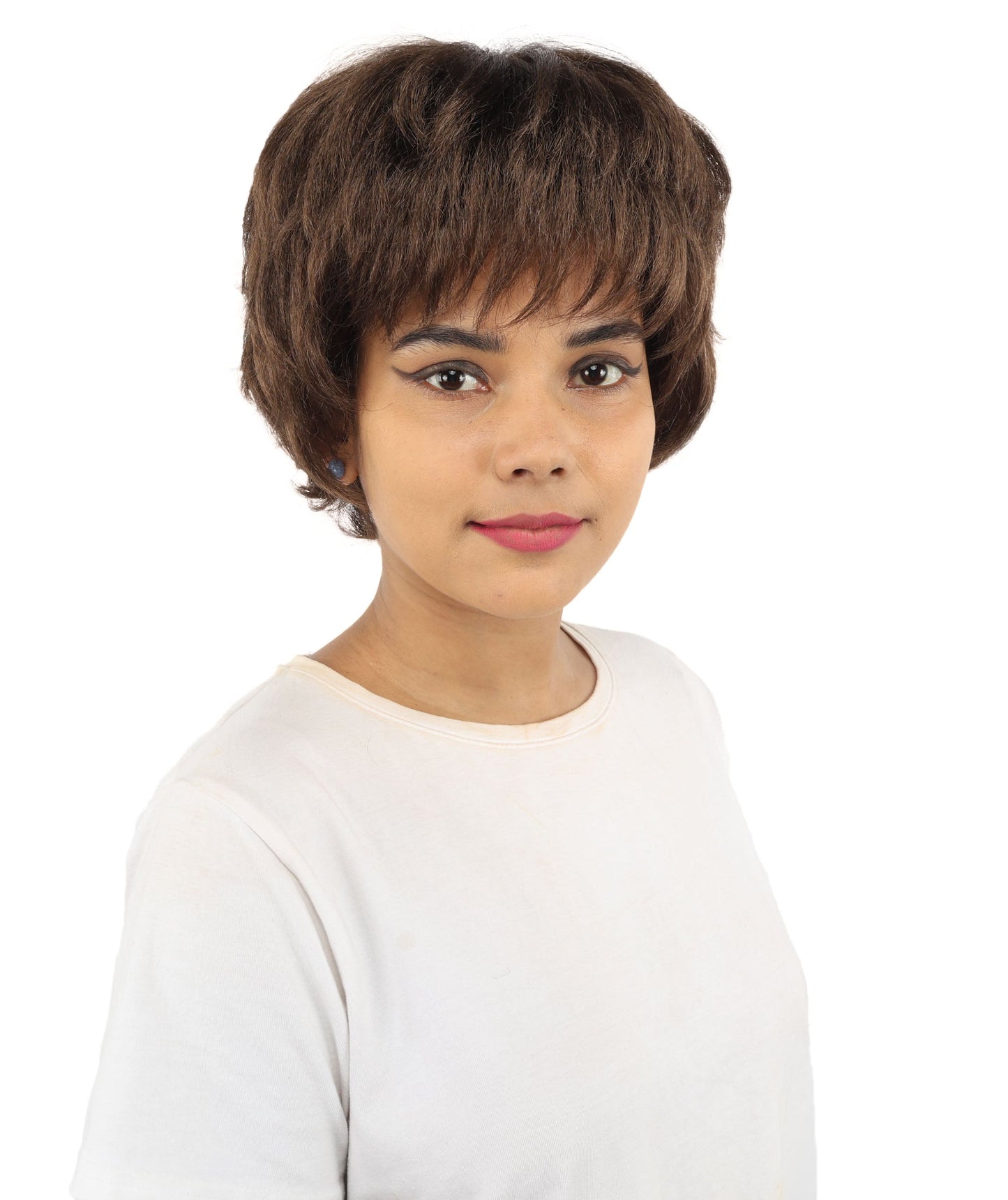 HPO Adult Women's Short Silver White Pixie Wig  | Edgy Layered Cut with Bangs | Synthetic Hair Wig for Stage Fashion, Cosplay, Halloween & Bold Party Looks