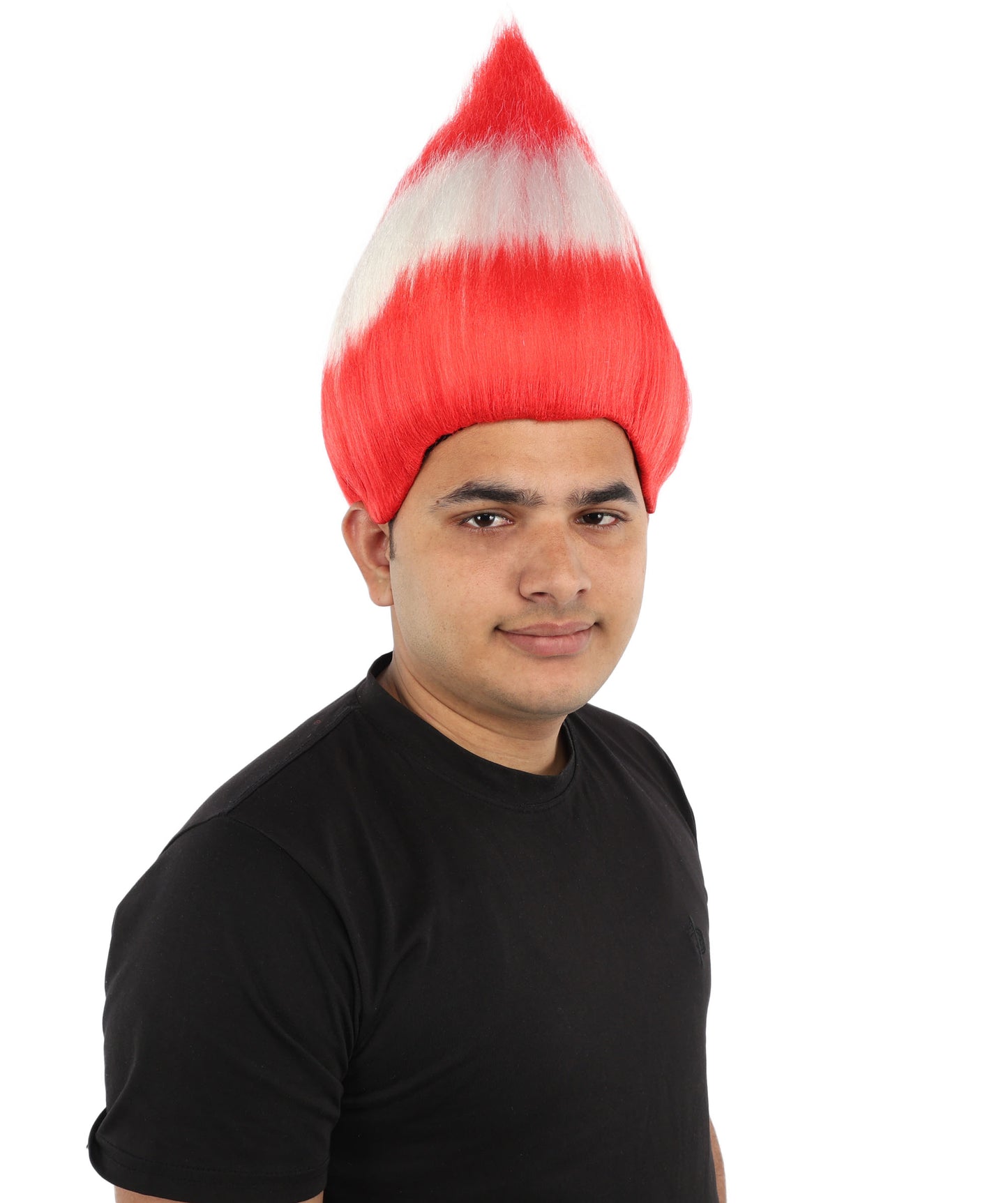 HPO Unisex Austria Flag Troll Wig | 15 Inch Upright Spiked Red White Stripe Design | Sports Event National Holiday Parade Soccer Match Fan Gear