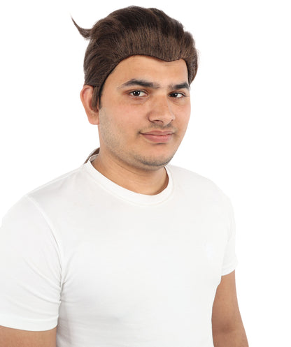 HPO Men’s Movie-Inspired Auburn-Brown Long Biblical Wig with Ponytail – 18 Inch Capless Cap Wig for Halloween and Cosplay | Realistic Synthetic Historical Hairpiece