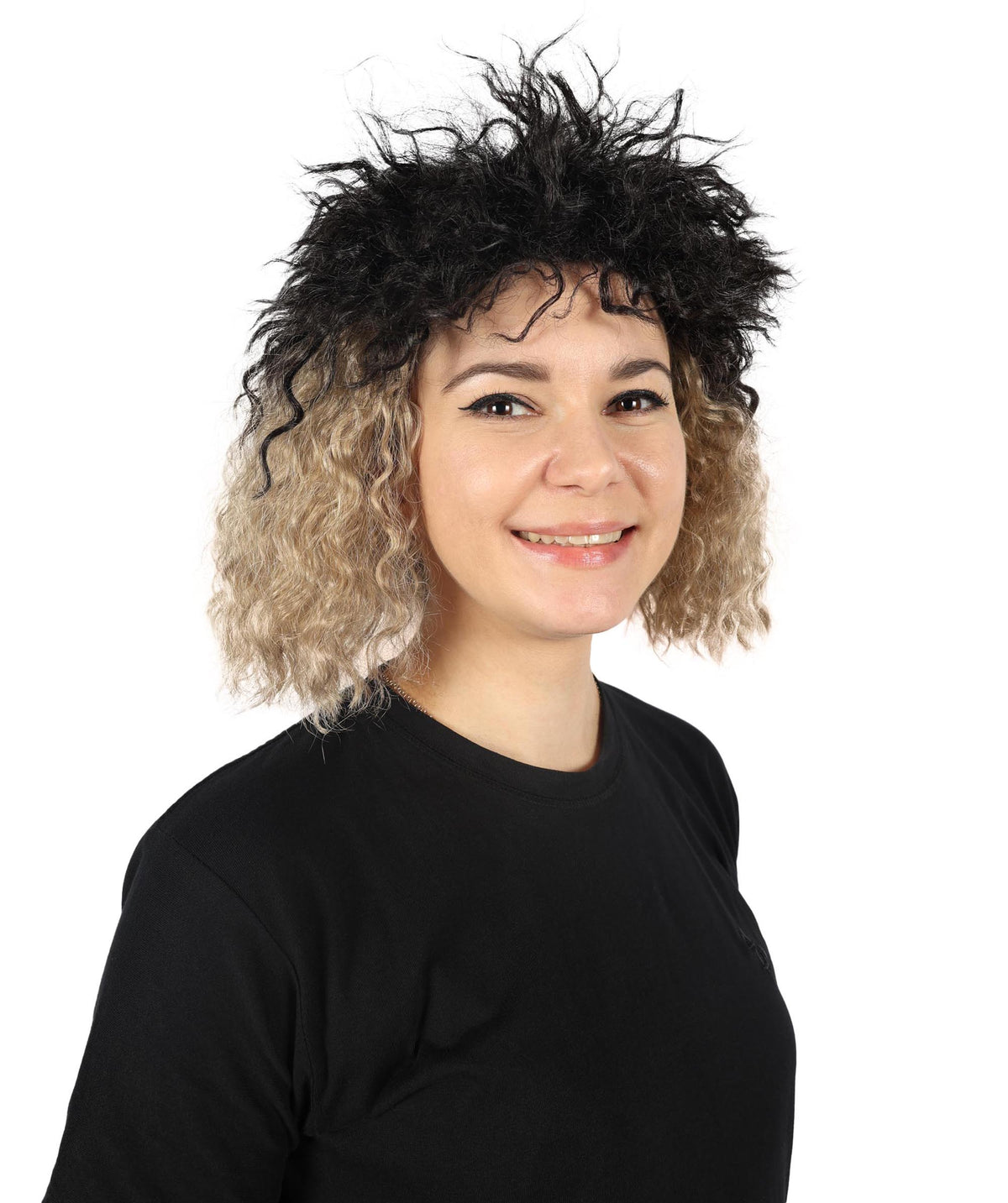 Women's Black and Blonde color Curly Short fluffy Wig | Halloween and Cosplay Wig | Flame-retardant Synthetic Fiber