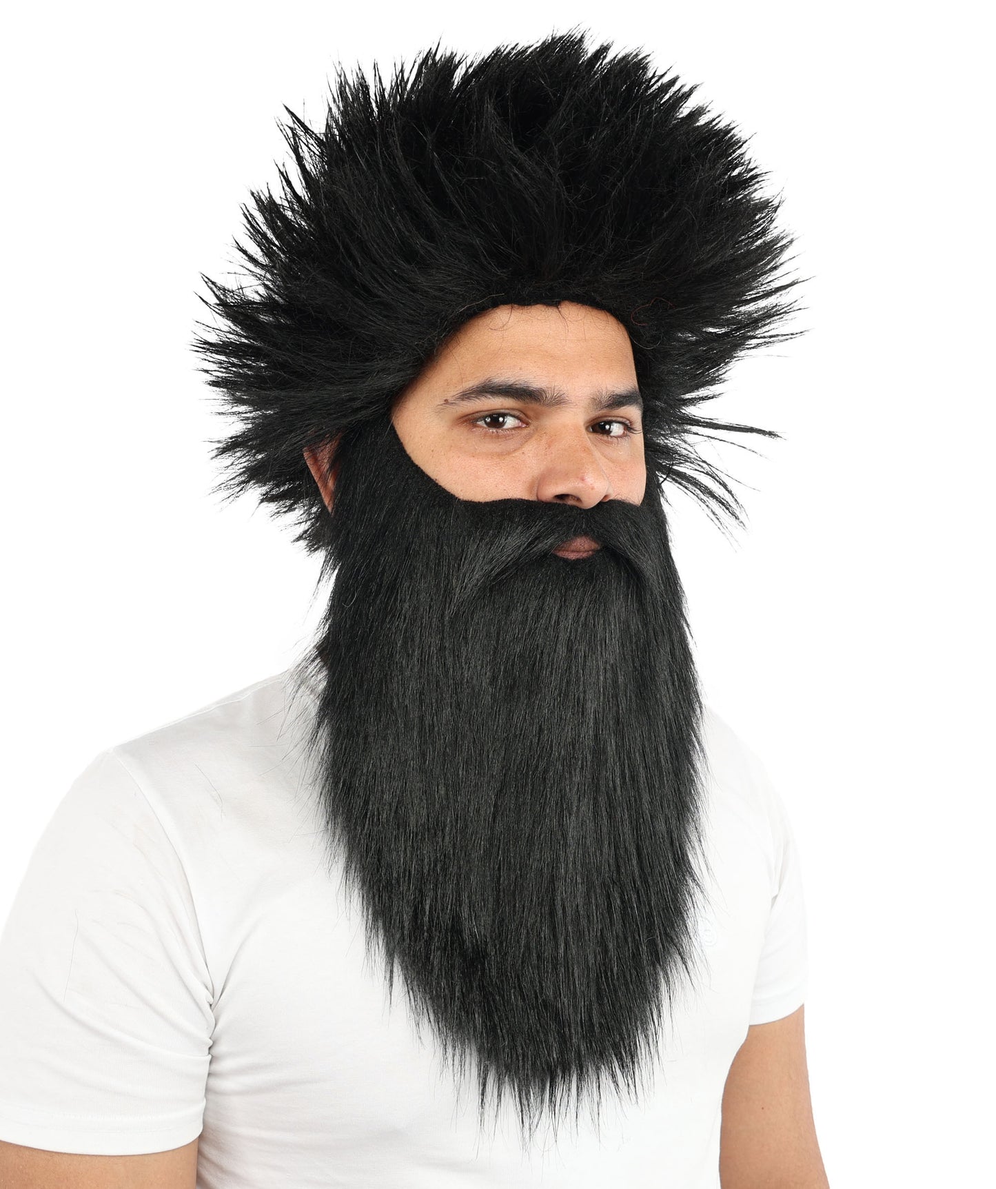 HPO Giant Wildman Wig Beard & Mustache Set | Black Frizzy Voluminous Hair Medium Facial Hair | Party Halloween Cosplay Theater Drag Performance Costume Events