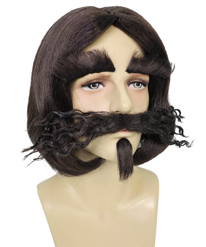HPO Men's Whimsical Magician Wig With Beard, Mustache & Eyebrow Set Facial Hair – Synthetic Hairpiece for Stage, and Costume Parties