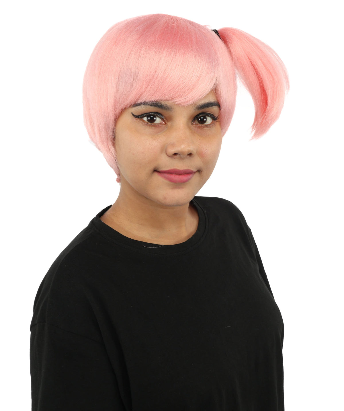 HPO Adult Women's Anime Trainer Character Wig | Vibrant hue multicolor options, create of synthetic fiber, short choppy bob with high side ponytail, breathable base | Cosplay, Halloween, theater, party, performance, costume events