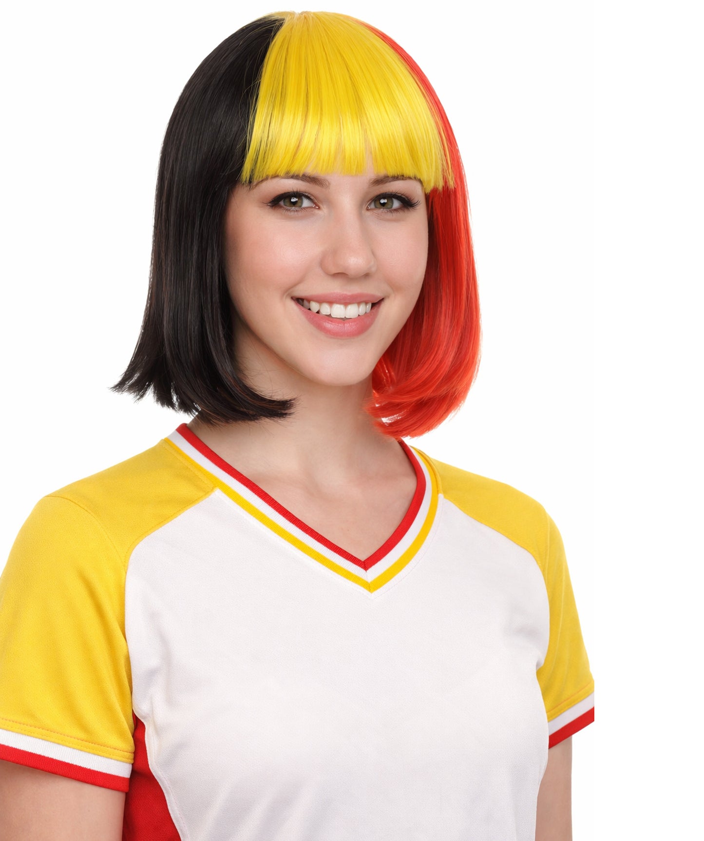Women Patriotic Belgium Flag Bob Wig | Premium Breathable Capless Cap