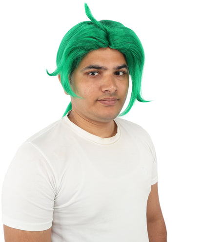 HPO Men's Golden Blonde Curtain Bang Wig | Shoulder Length Wavy Surfer Style, Heat Resistant Synthetic Fiber & Breathable Net | Halloween, Funny Roleplay, Theater, 90s Party & Costume Events