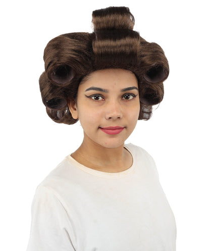 HPO Adult Women's Retro Roller Set Pink Wig | Multiple Color Options, create of synthetic fiber, large cylindrical curler texture, capless cap | Party, Halloween, theater, drag, performance, costume events