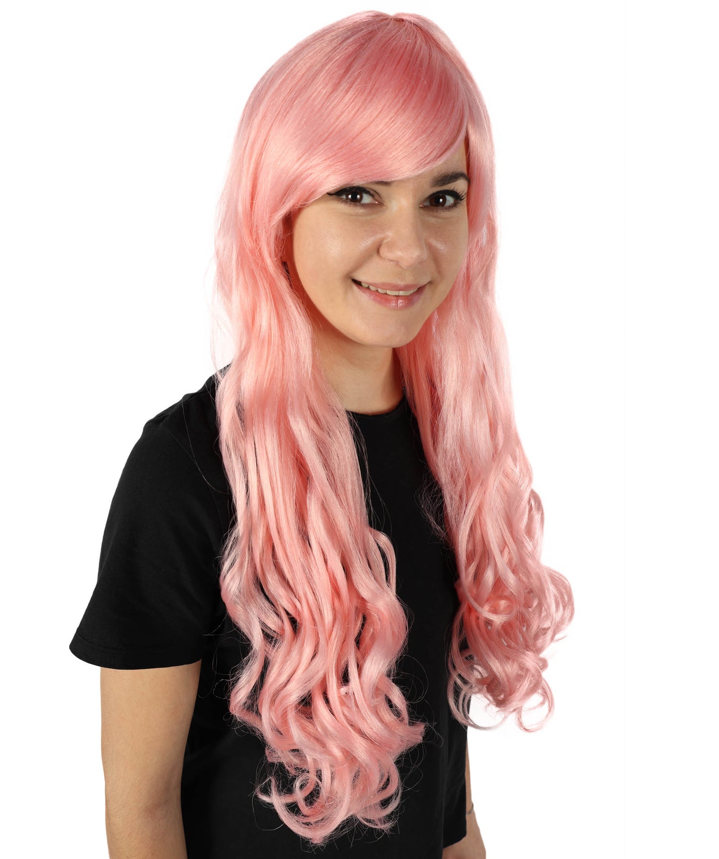 HPO Women's Multicolor Long Curly Wig with Fringe, Flame-retardant Synthetic Fiber