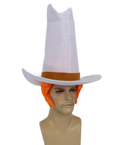 HPO Troll-Inspired Cowboy Wig – Funny Orange Character Hair with Tall White Hat Style | Halloween & Party Use