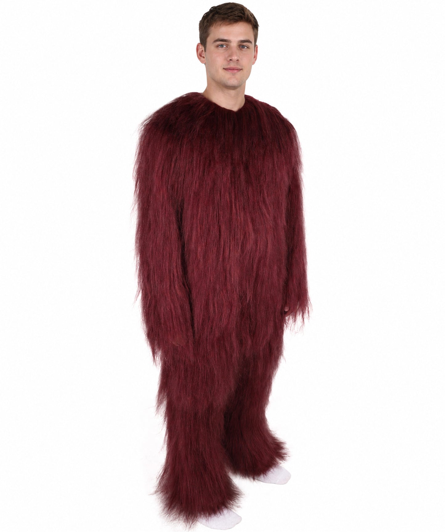 HPO Unisex Extreme Hairy Person Costume, Mask and Bundle - Full-Body Hair Suit Extra-Long Ash Brown Costume Wig for Halloween, Cosplay & Parties