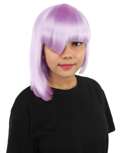 HPO Adult Women's Asymmetrical Bangs Bob Wig | Multiple Color Options | Create of synthetic fiber, sleek straight volume, breathable capless base | Party, Halloween, theater, drag, performance, costume events