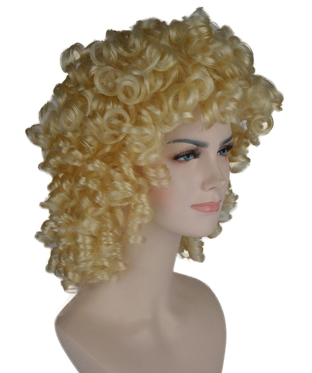 HPO Women's Medium Curly Olympian Lady Wig Collection | Fancy Halloween Wigs | Premium Breathable Capless Cap