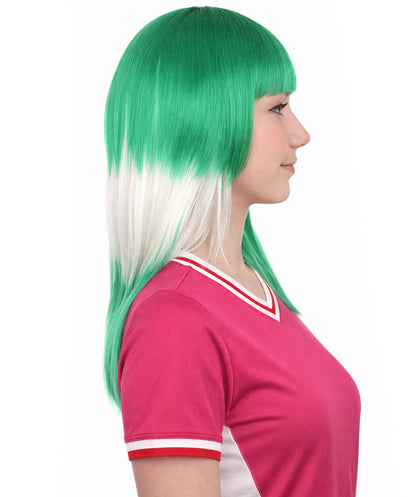 Saudi Arabia Flag Sport Party Long Bob Wig | White Green Middle East | Premium Breathable Capless Cap