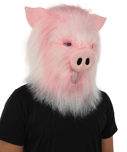 HPO Adult White & Pink Animal Fur Monster Bundle Costume & Mask Set – Full Body Suit with 13 Inch Head Mask for Adults | Funny Furry Pig-Inspired Outfit for Cosplay, Theatre & Halloween Party Events
