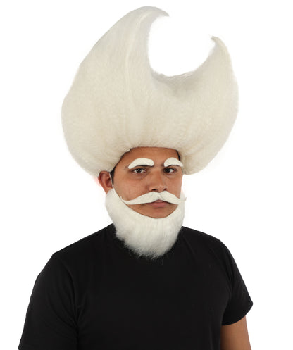 HPO Men's Crescent Fantasy Wig Beard Mustache & Eyebrow Set | Massive structural moon shape with matching facial hair and capless construction | Essential for theatrical stage drag performance costume events and party