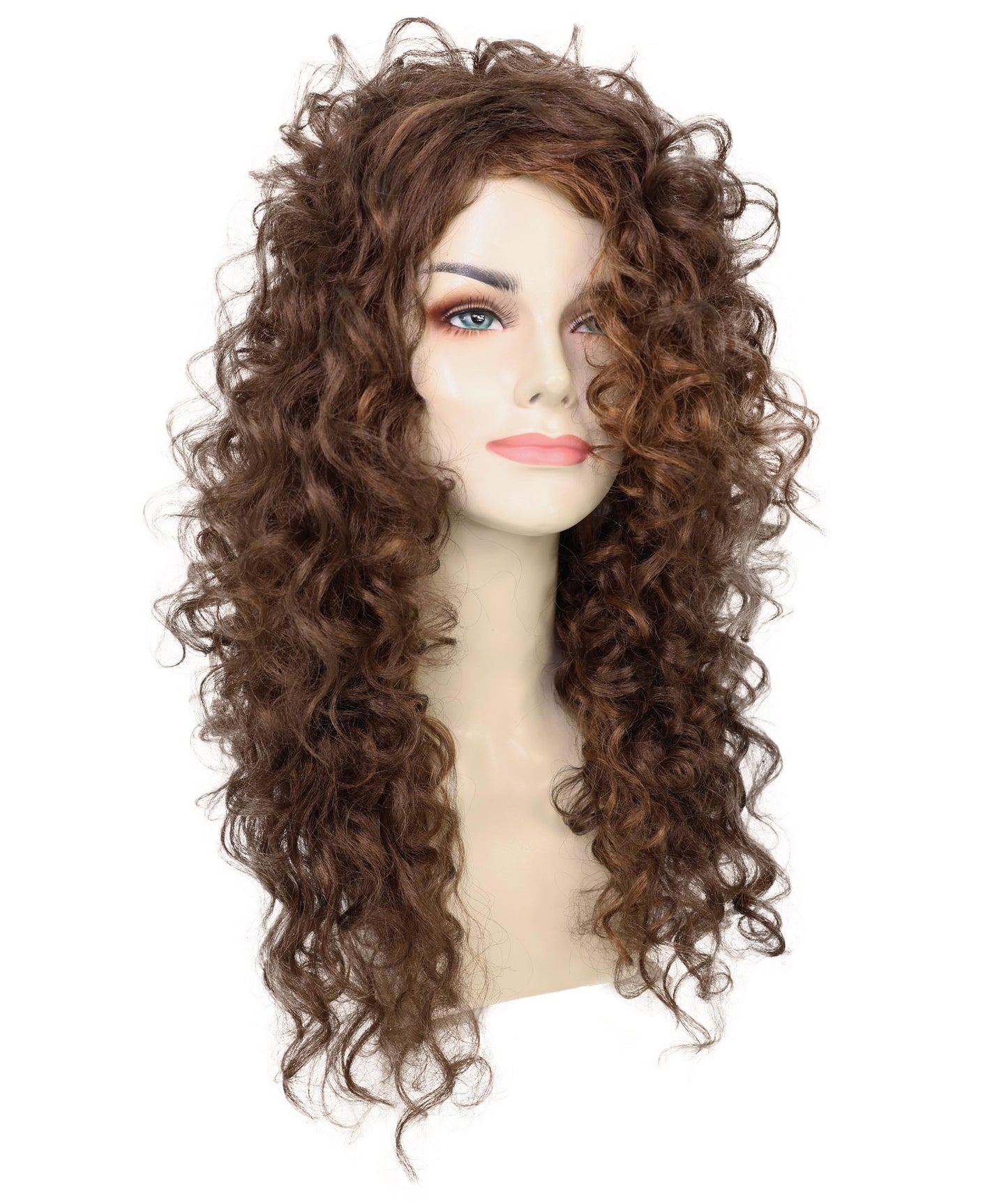 HPO Women’s Mariah 23-inch Long Voulomous Long Mahogany Brown Curly Wig | Halloween and Cosplay Wig | Flame-retardant Synthetic Fiber