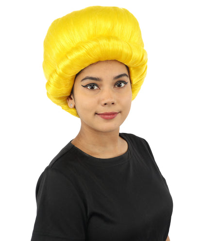 HPO Women's Voluminous Golden Blonde Grandma Wig | Medium Puffy Afro Style with Silver Texture, Synthetic Fiber & Adjustable Fit | Halloween, 100th Day of School, Theater & Funny Costume