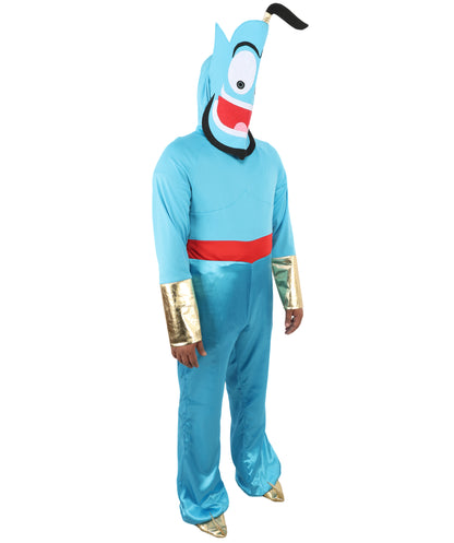 Blue Magical Spirit Costume with Pants, Vest & Belt | Men’s Fantasy Genie-Inspired Outfit for Halloween, Cosplay, Parties & Stage