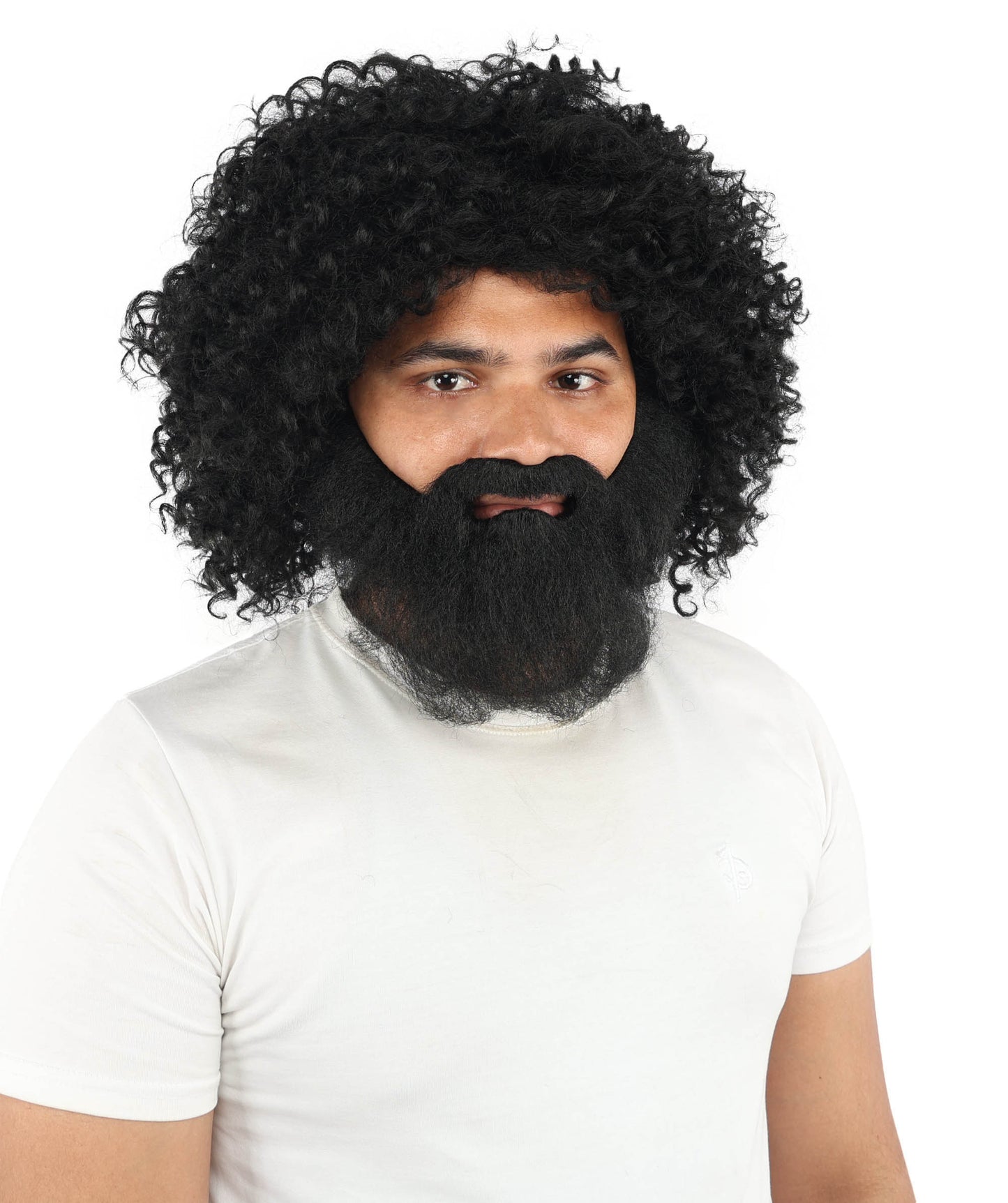 HPO Men's Wild Caveman Orange Wig Beard & Mustache Set | Massive Frizzy Orange Afro and Full Beard Set with Messy Texture | Prehistoric Costume, Viking Cosplay, Halloween, and Funny Party Props