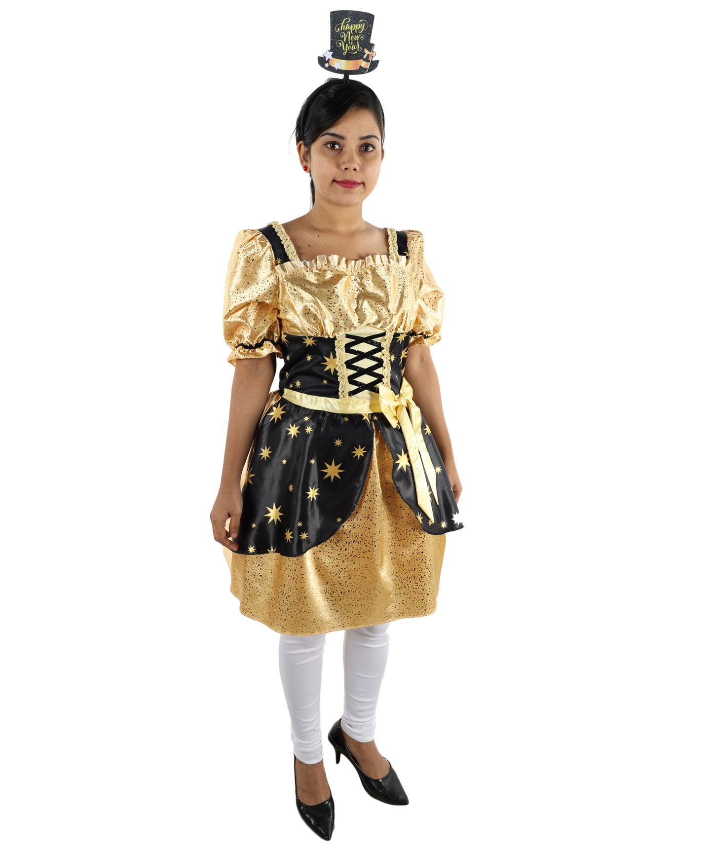 HPO Women’s Golden Warrior Dress Costume with Headband | Elegant Historical Style Outfit | Ideal for Parties and Events