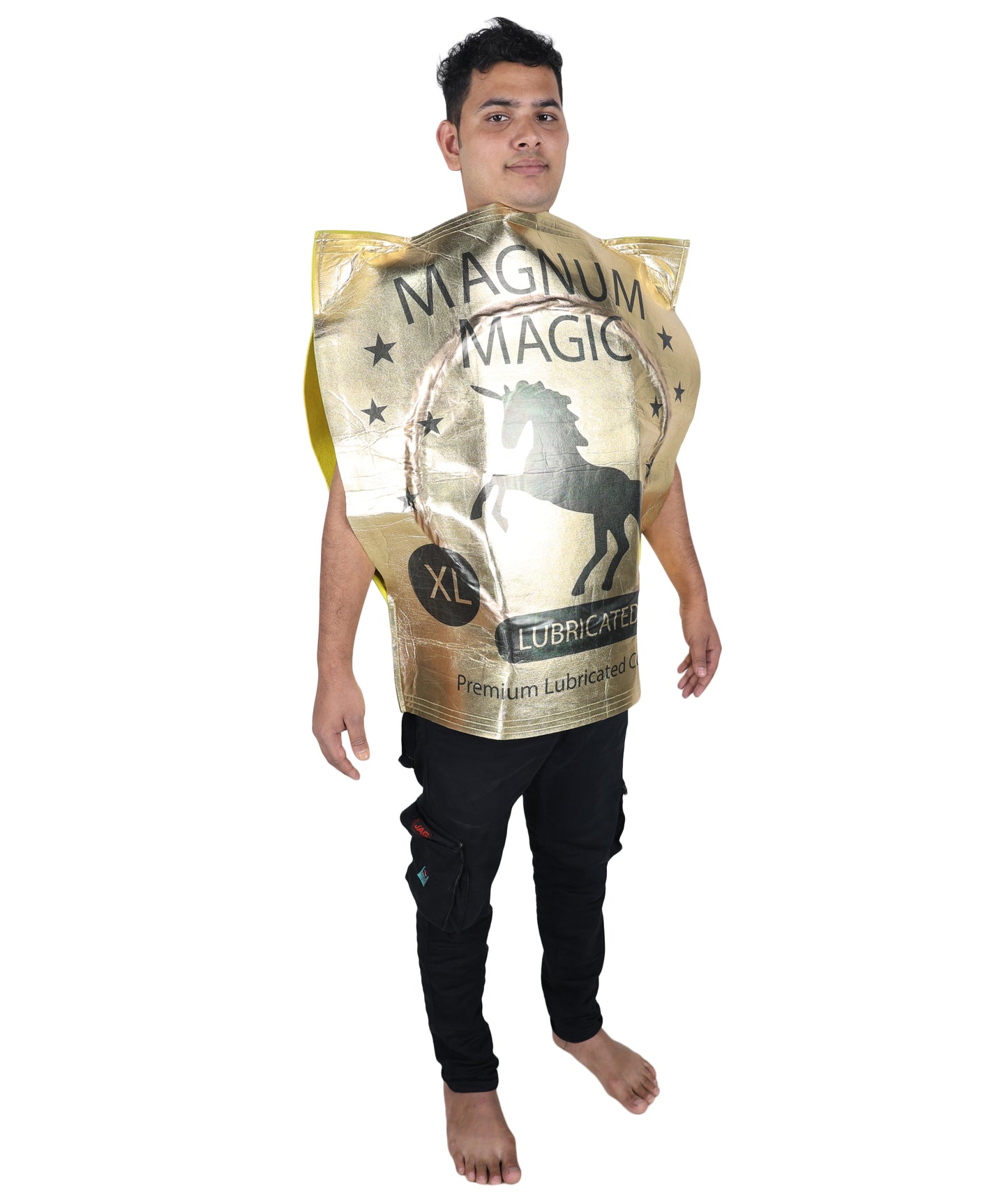 HPO Men’s Hilarious Gold Magic Condom Costume | Suitable for Halloween | Flame-retardant Synthetic Fabric