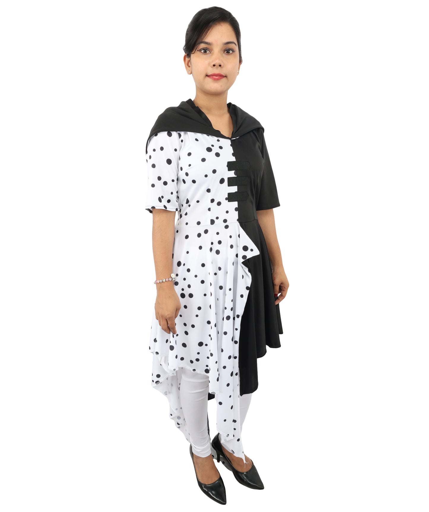 Black & White Costume Dress with Matching Gloves | Retro Party Outfit for Halloween, Cosplay, Carnival, Stage & Themed Events