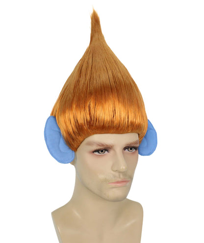 HPO Men's Pointy Diamond Guy Troll Wig with Blue Ears,Multiple Color,Flame-Retardant Synthetic Fiber